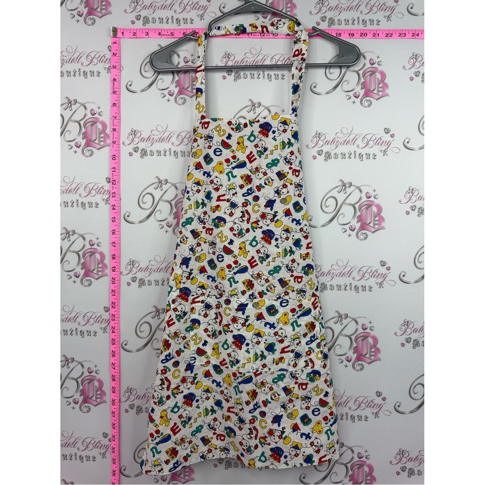 Apron 2 way reversible vintage White Alphabet & Toy Print Apron Dress